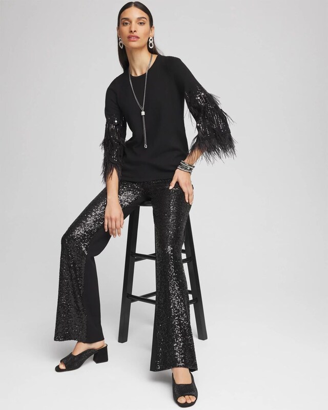 Feather Sequin Pullover Sweater - image 2